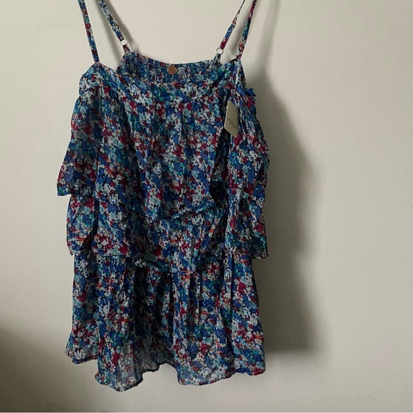 Free People One Talia Tunic Blouse Tiered Ruffle Boho Floral Top size Large - Picture 10 of 16